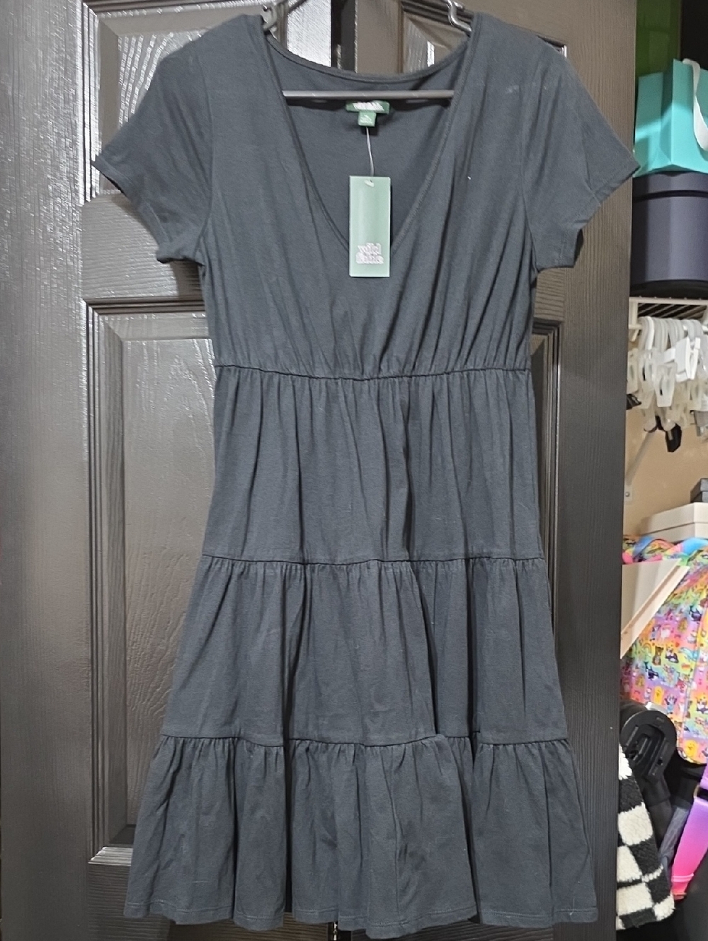 wild fable Black Tiered V-Neck Mini Dress